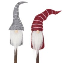 Artikel Dekorativ gnomfigur med randig hatt på träpinne, 46 cm, 6 stycken