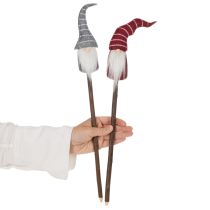 Artikel Dekorativ gnomfigur med randig hatt på träpinne, 46 cm, 6 stycken