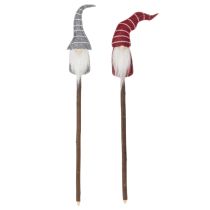 Artikel Dekorativ gnomfigur med randig hatt på träpinne, 46 cm, 6 stycken