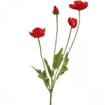 Konstgjord vallmoröd blomma med 4 vallmoblommor H60cm
