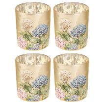Artikel Dekorativ glaslykta med blommönster för eleganta inredningsdetaljer, 8 cm, 4 stycken.