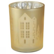 Artikel Lykta glas silver guld stadssiluett H12,5cm 4 st