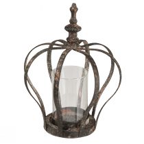 Artikel Lykta Krona Brun Rost Med Ljus Glas Ø14cm H18cm