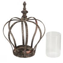 Artikel Lykta Krona Brun Rost Med Ljus Glas Ø14cm H18cm