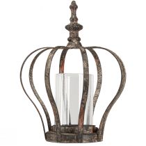 Artikel Lykta Krona Brun Rost Med Ljus Glas Ø14cm H18cm