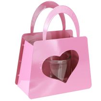 Artikel Lykta i metall med glasinsats rosa hjärta H26cm