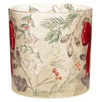 Artikel Ljusstake i glas med rött band och vintergrenar, 15 cm