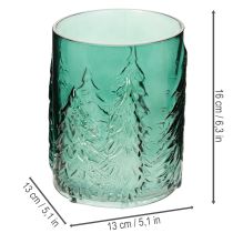 Artikel Glasljushållare med granar i relief, juldekoration, 16 cm