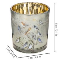 Artikel Glasljushållare med fågel- och snöflingemotiv, 8 cm, 2 stycken