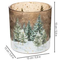 Artikel Glasljushållare med granskogsmotiv, vinterdekoration, 15 cm