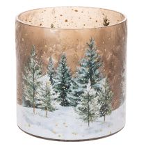 Artikel Glasljushållare med vinterskog i snö, juldekoration, 20 cm