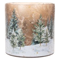 Artikel Glasljushållare med vinterskog i snö, juldekoration, 20 cm