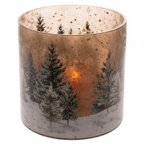 Artikel Glasljushållare med vinterskog i snö, juldekoration, 20 cm