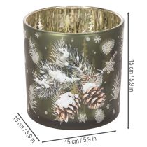 Artikel Glasljushållare med kottar och snöflingor, 15 cm