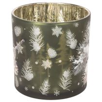 Artikel Glasljushållare med kottar och snöflingor, 15 cm