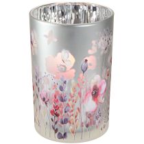 Artikel Lykta gjord av glasvallmo fjäril silver färg H18cm