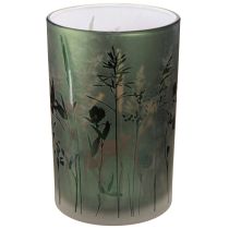 Artikel Lykta av vitt glas med grönt ängsmotiv H18cm