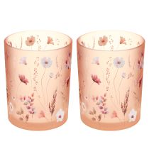 Artikel Dekorativ glaslykta med blommotiv för eleganta heminredningsdetaljer, 12,5 cm, 2 stycken