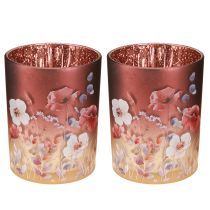 Artikel Dekorativ glaslykta med blommönster för eleganta heminredningsdetaljer, 12,5 cm, 2 stycken