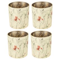 Artikel Dekorativ glaslykta med blommotiv för stämningsfulla heminredningsdetaljer, 8 cm, 4 stycken.