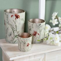 Artikel Dekorativ glaslykta med blommotiv för stämningsfulla heminredningsdetaljer, 8 cm, 4 stycken.