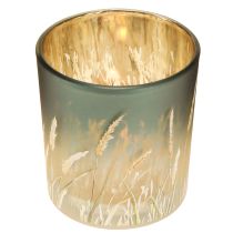 Artikel Dekorativ glaslykta med gräsdesign för stämningsfulla rumsaccenter, blå, 8 cm, 4 stycken.