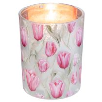Artikel Elegant lykta med tulpanmotiv för stämningsfull vårdekoration, 12,5 cm, 2 stycken.