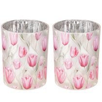Artikel Elegant lykta med tulpanmotiv för stämningsfull vårdekoration, 12,5 cm, 2 stycken.