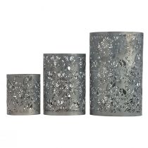 Lykta dekoration metall trädgård grå H10/15/20cm set om 3
