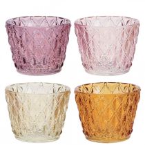 Lykta glas värmeljushållare diamantmönster Ø7,5cm H6cm 4st