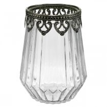 Lykta vintage, ljusglas med metalldekor Ø11,5cm H15cm