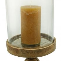 Lykta glas på träbotten dekorativt glas antik look Ø22cm H45cm