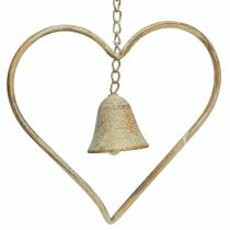 Artikel Vindklocka metallhjärta med klocka antikgrönt guldrost 46cm