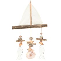 Artikel Wind chime segelfartyg dekoration fisk trä vit natur H56cm
