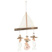 Artikel Wind chime segelfartyg dekoration fisk trä vit natur H56cm