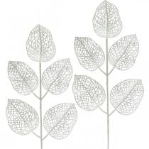 Vinterdekoration, deco blad, konstgjord gren vit glitter L36cm 10st