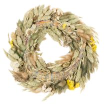 Artikel Krans av torkad blomning, naturlig dekoration för bord, vardagsrum och hall, 25 cm