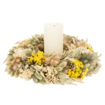 Artikel Krans av torkad blomning, naturlig dekoration för bord, vardagsrum och hall, 25 cm