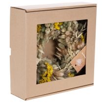 Artikel Krans av torkad blomning, naturlig dekoration för bord, vardagsrum och hall, 25 cm