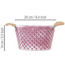 Artikel Zinkskål, diamantformad med rephandtag, violett/vitkalkad, Ø24,5 cm H14 cm