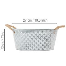 Artikel Oval zinkskål med rephandtag, 27 cm x 17,5 cm, H12 cm