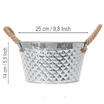 Artikel Rund zinkskål med rephandtag Ø25cm H14cm
