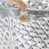 Artikel Zinkkruka, diamantformad, med rephandtag, vitkalkad, Ø24,5 cm H21 cm