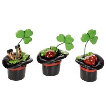 Artikel Lyckobringare klöver och skalbagge i hög hatt, 7 cm, 3 stycken