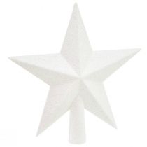 Artikel Glittrande vit trädtopp 19cm - splitterfri och glittrande, perfekt för eleganta juldekorationer