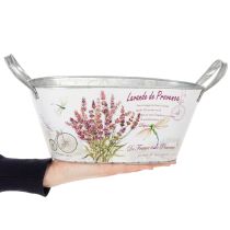 Artikel Oval blomskål i metall med handtag, lavendel, 32×15×15 cm