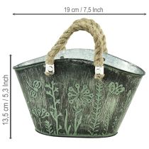 Artikel Blomkruka med handtag, väska, metall, jute, 19×13,5×13,5 cm