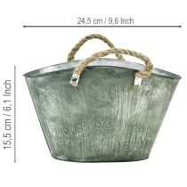 Artikel Blomkruka med handtag, väska, metall, jute, 24,5×17×15,5 cm