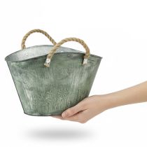 Artikel Blomkruka med jutehandtag, metallväska, 31×20×17 cm