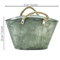 Artikel Blomkruka med jutehandtag, metallväska, 31×20×17 cm